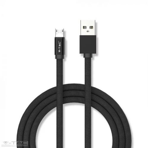 V-TAC-SKU8494 - Micro USB  szövet kábel 1m fekete 2,4A Rubin széria - 8494