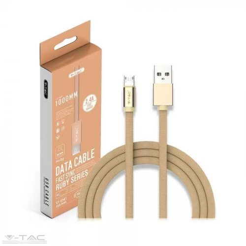 V-TAC-SKU8495 - Micro USB  szövet kábel 1m arany 2,4A Rubin széria - 8495