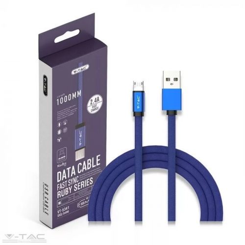 V-TAC-SKU8496 - Micro USB  szövet kábel 1m kék 2,4A Rubin széria - 8496