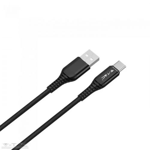 V-TAC-SKU8632 - Micro USB C szövet kábel 1m fekete 2,4A Gold széria - 8632