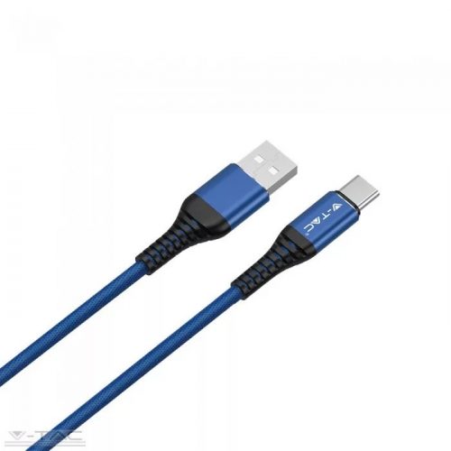 V-TAC-SKU8633 - Micro USB C szövet kábel 1m kék 2,4A Gold széria - 8633