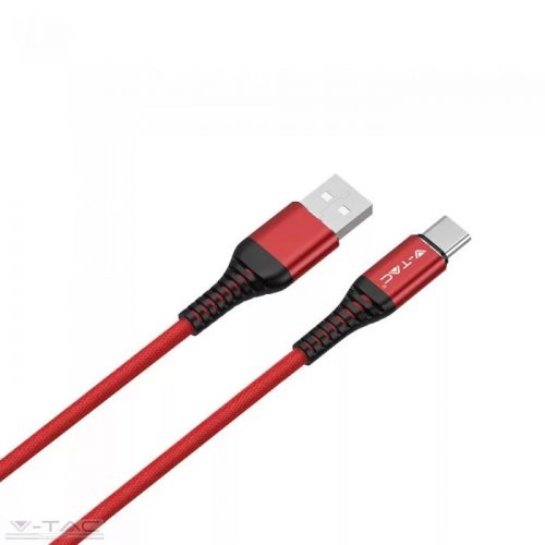 V-TAC-SKU8634 - Micro USB C szövet kábel 1m piros 2,4A Gold széria - 8634