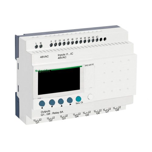 SCHNEIDER SR2A201E - Zelio Logic programozható relé, kompakt, LCD kijelző, 12 DI, 8 DO relés, 48 VAC