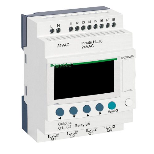 SCHNEIDER SR2B121B - Zelio Logic programozható relé, kompakt, LCD kijelző, 8 DI, 4 DO relés, belső órával, 24 VAC