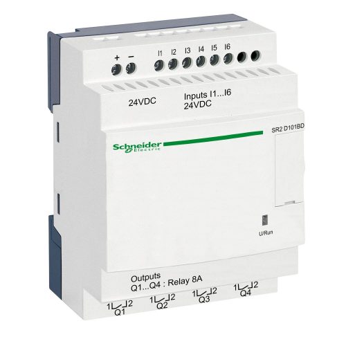 SCHNEIDER SR2D101BD - Zelio Logic programozható relé, kompakt, kijelző nélkül, 6 DI, 4 DO relés, 24 VDC