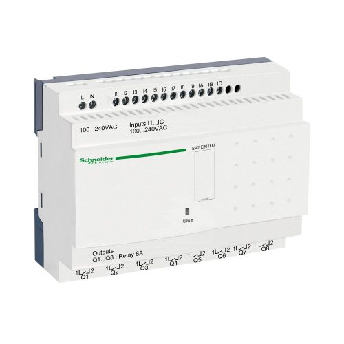 SCHNEIDER SR2E201FU - Zelio Logic programozható relé, kompakt, kijelző nélkül, 12 DI, 8 DO relés, belső órával, 230 VAC