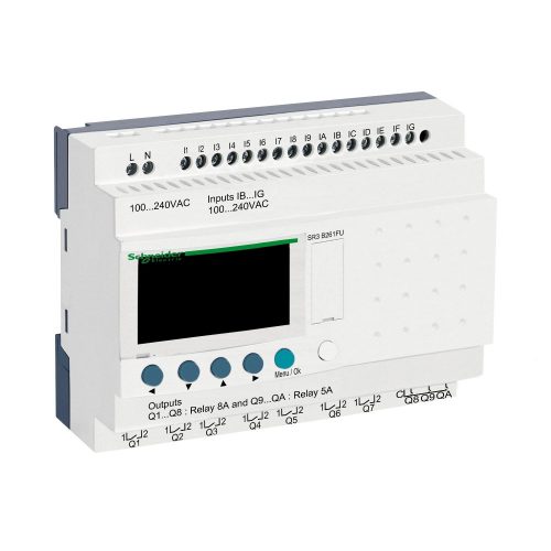 SCHNEIDER SR3B261FU - Zelio Logic programozható relé, bővíthető, LCD kijelző, 16 DI,10 DO relés, belső órával, 230 VAC