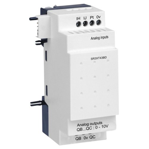 SCHNEIDER SR3XT43BD - Zelio Logic bővítőmodul, 2 AI (0-10V / 0-20mA / pt100), 2 AO (0-10V), SR3BxxxBD 24VDC bővíthető vezérlőhöz