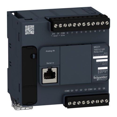 SCHNEIDER TM221C16R - Modicon M221 gépvezérlő PLC, 16 I/O, relé kimenet, RS232/RS485, 100...230 VAC