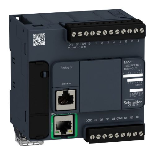 SCHNEIDER TM221CE16R - Modicon M221 gépvezérlő PLC, 16 I/O, relé kimenet, RS232/RS485, Ethernet Modbus TCP/IP 100...230 VAC