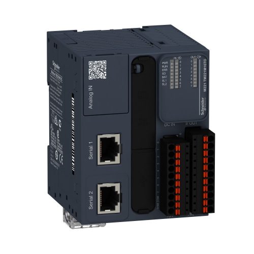 SCHNEIDER TM221M16TG - Modicon M221 gépvezérlő PLC, 16 I/O, tranzisztor (source) kimenet, RS232/RS485, RS485, 24 VDC, könyv formátum, rugós