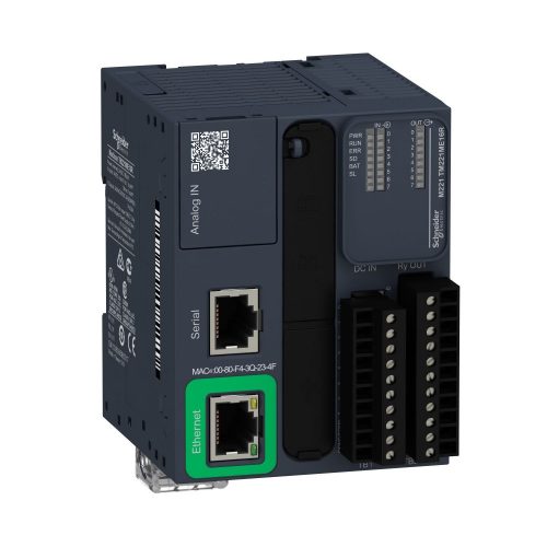 SCHNEIDER TM221ME16R - Modicon M221 gépvezérlő PLC, 16 I/O, relé kimenet, RS232/RS485, Ethernet Modbus TCP/IP, 24 VDC, könyv formátum