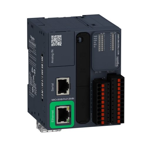 SCHNEIDER TM221ME16RG - Modicon M221 gépvezérlő PLC, 16 I/O, relé kimenet, RS232/RS485, Ethernet Modbus TCP/IP, 24 VDC, könyv formátum, rugós