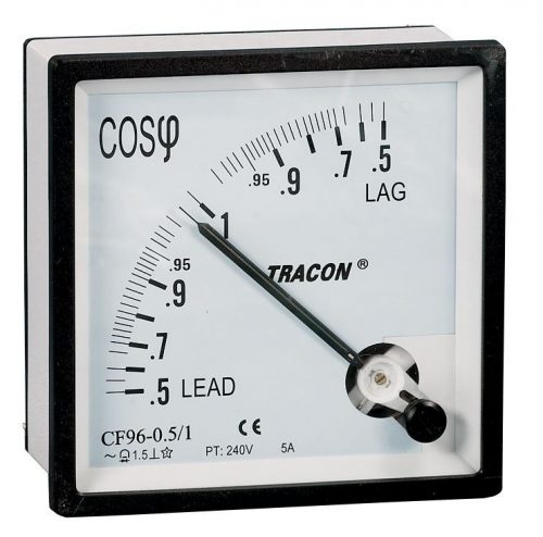 TRACON CF72-0,5/3 - Teljesítménytényező mérő, háromfázisú 72×72mm, 400V AC, 0,5