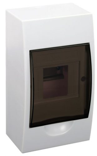 TRACON EDFK-4/1 - Falon kívüli elosztódoboz, füstszínű ajtóval, N/PE sínnel 1×4 modul, IP40, (H×W×D=200×112×92mm)