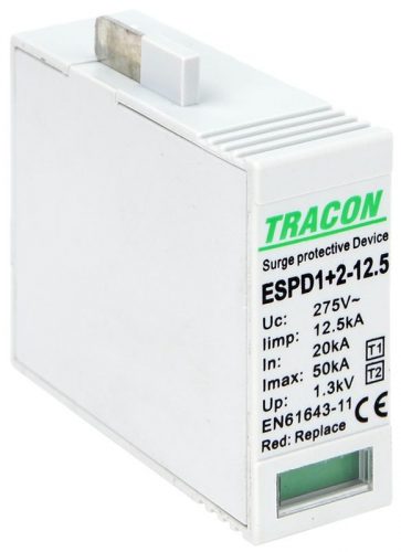 TRACON ESPD1+2-12.5M - T1+T2 AC típusú túlfeszültséglevezető betét 12.5 M Uc:275V; Iimp:12,5kA; In:20kA; Imax:50kA; Up:1,3kV