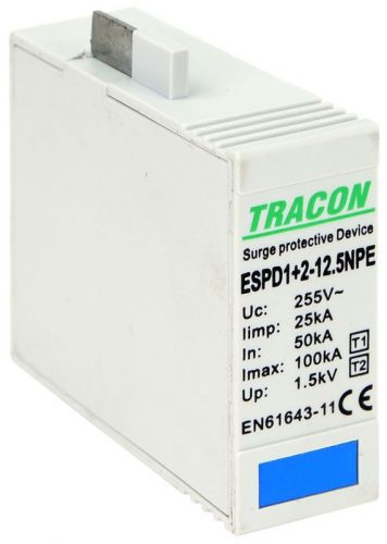 TRACON ESPD1+2-12.5NPE - T1+T2 AC típusú túlfeszültséglevezető betét 12.5 NPE Uc:275V; Iimp:12,5kA; In:20/40kA; Imax:50kA; Up:1,3kV