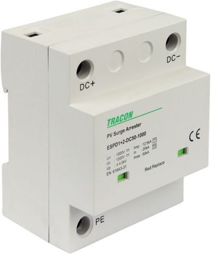 TRACON ESPD1+2-DC50-1000 - T1+T2 DC típusú túlfeszültséglevezető, egybeépített Ucpv: 1200V; Iimp:12,5kA; In:20kA; Imax:50kA; Up:4kV