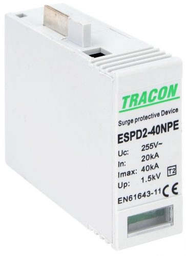 TRACON ESPD2-40NPE - T2 AC típusú túlfeszültség levezető betét 40 NPE Uc:275/255V; In:20kA; Imax:40kA; Up:1,3/1,5kV