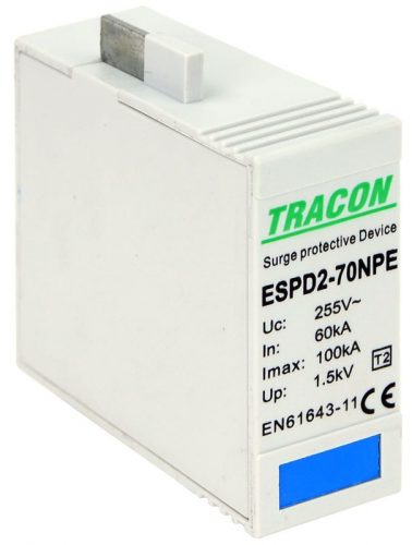 TRACON ESPD2-70NPE - T2 AC típusú túlfeszültség levezető betét 70 NPE Uc:275/255V; In:40kA; Imax:70kA; Up:1,7/1,5kV