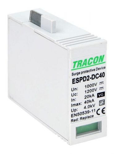 TRACON ESPD2-DC40-1000VG - T2 DC típusú VG túlfeszültséglevezető, betét 1000V Ucpv: 1200V; In:20kA; Imax:40kA; Up:4kV; Var+GTD