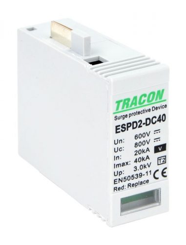 TRACON ESPD2-DC40-600VO - T2 DC típusú V túlfeszültség levezető betét 600V Ucpv: 800V, In:20kA, Imax:40kA, Up:2,6kV, Var