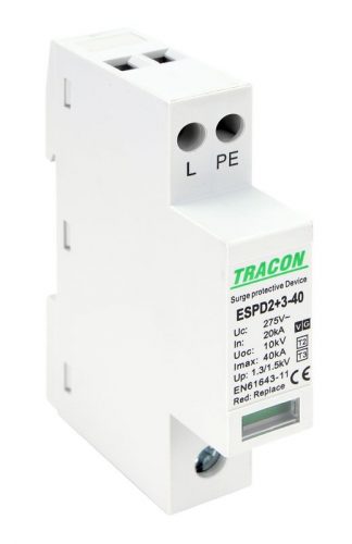 TRACON ESPD2+3-40-1+1P - T2+T3 AC típusú túlfeszültséglevezető, egybeépített Uc:275V; In:20kA; Imax40kA; Uoc:10kV; Up:1,3/1,5kV; 1+1P