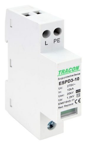 TRACON ESPD3-10-1+1P - T3 AC típusú túlfeszültség levezető, egybeépített Uc:275V; In:10kA; Uoc:20kV; Up:1,2kV; 1+1P