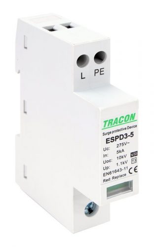 TRACON ESPD3-5-1+1P - T3 AC típusú túlfeszültség levezető, egybeépített Uc:275V; In:5kA; Uoc:10kV; Up:1,2kV; 1+1P