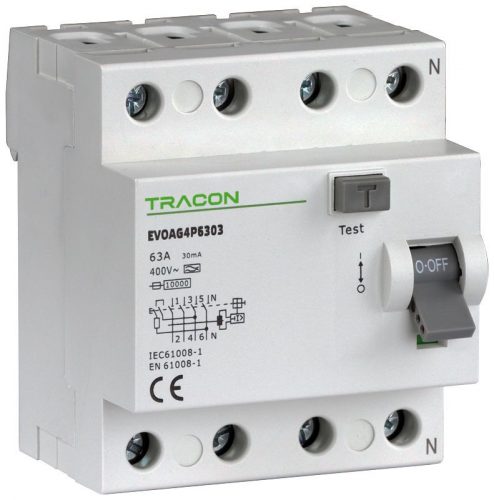 TRACON EVOAG4P6303 - Áram-védőkapcsoló, 4 pólusú 63A, 30mA, 10kA, A