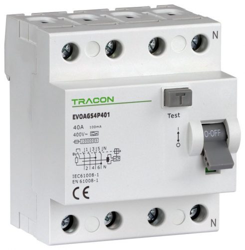 TRACON EVOAGS4P1003 - Áram-védőkapcsoló, 4 pólusú 100A, 300mA, 10kA, A/S