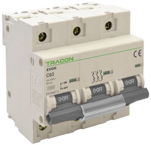 TRACON EVOH363 - Kismegszakító, nagyáramú, 3 pólus, C karakterisztika 63A, 3P,10kA