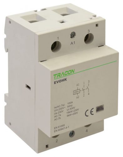 TRACON EVOHK2-100 - Installációs kontaktor 230V, 50Hz, 3 Mod, 2×NO, AC1/AC7a, 100A,