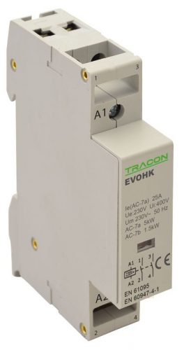 TRACON EVOHK2-25-24 - Installációs kontaktor 24V, 50Hz, 1 Mod, 2×NO, AC1/AC7a, 25A,