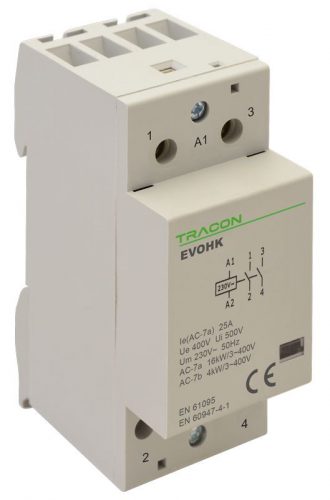 TRACON EVOHK2-40 - Installációs kontaktor 230V, 50Hz, 2 Mod, 2×NO, AC1/AC7a, 40A,