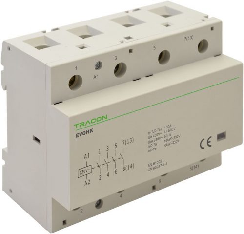 TRACON EVOHK4-100 - Installációs kontaktor 230V, 50Hz, 4 Mod, 4×NO, AC1/AC7a, 100A,