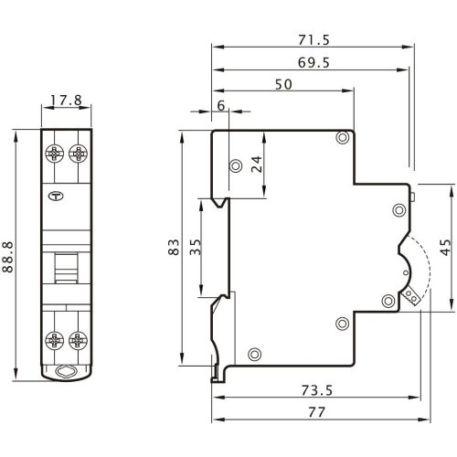 TRACON EVOKEB4003 - Kombinált védőkapcsoló, elektronikus, 2P, 1 modul, B kar. B40, 30mA, 6kA, AC,