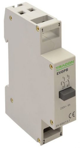 TRACON EVOPB - Moduláris nyomógomb 230V, 50Hz, 2NO, Ith:16A, AC-14, Ie:6A