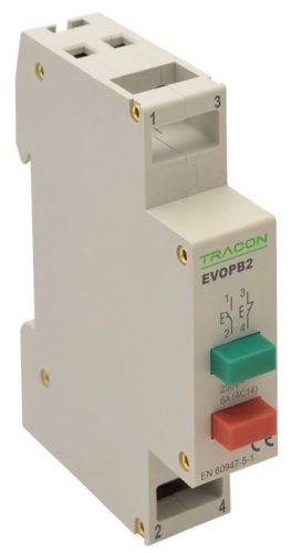 TRACON EVOPB2 - Moduláris nyomógomb 230V, 50Hz, 1NO, 1NC, Ith:16A, AC-14, Ie:6A