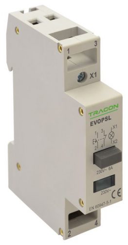 TRACON EVOPSL - Moduláris nyomókapcsoló, jelzőfénnyel 230V, 50Hz, 1NO+1NC, LED, Ith:16A, AC-14, Ie:6A