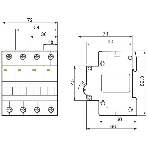 TRACON EVOZ4C16 - Kismegszakító, 4 pólus, C karakterisztika 16A, C, 4P, 6kA