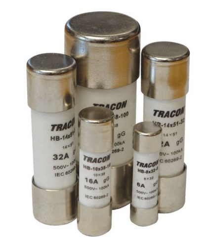 TRACON HB-10X38-1 - Hengeres biztosító gG 1A,500VAC,100kA,10x38