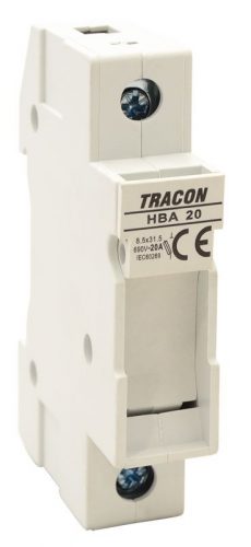 TRACON HBA-1P-20 - Szakaszolókapcsoló-biztosító hengeres bizt.hoz, maszkolható 20A, 8x32mm; Un=230V/400V