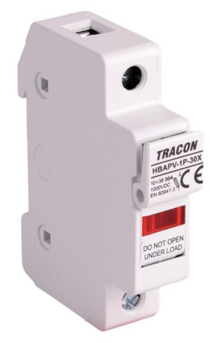 TRACON HBAPV-1P-30X - Szakaszolókapcsoló-biztosító hengeres bizt.hoz,  PV  30 A, 10×38, Un=1000 VDC, DC-20B, IP20