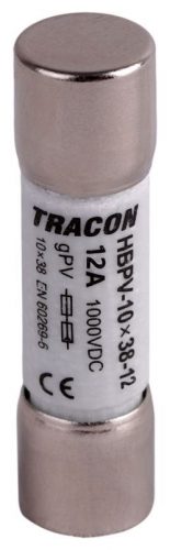 TRACON HBPV-10X38-12 - Hengeres biztosító PV gPV, 12A,1000VDC,10kA,10x38