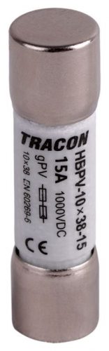 TRACON HBPV-10X38-15 - Hengeres biztosító PV gPV, 15A,1000VDC,10kA,10x38