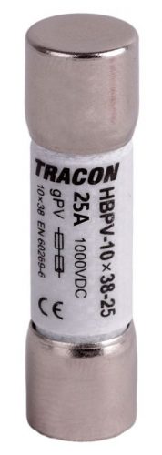 TRACON HBPV-10X38-25 - Hengeres biztosító PV gPV, 25A,1000VDC,5kA,10x38