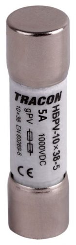 TRACON HBPV-10X38-5 - Hengeres biztosító PV gPV, 5A,1000VDC,10kA,10x38