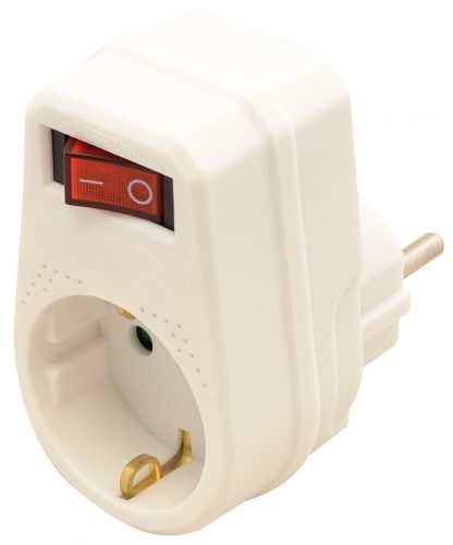 TRACON KACS1 - Csatlakozóaljzat adapter kapcsolóval, fehér 250 VAC 16 A 1×SCHUKO, max. 3680 W