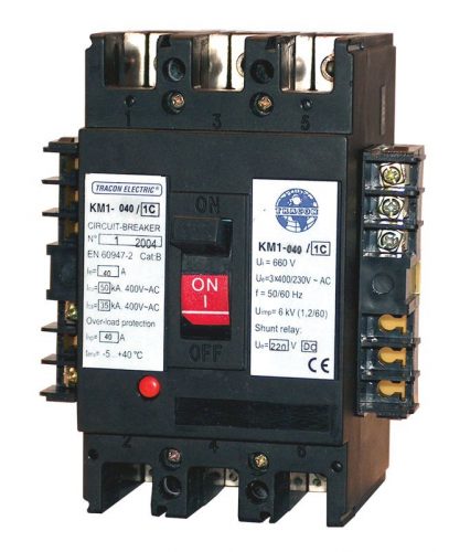 TRACON KM1-032/2 - Kompakt megszakító, 230V AC feszültségcsökkenési kioldóval 3×230/400V, 50Hz, 32A, 50kA, 1×CO